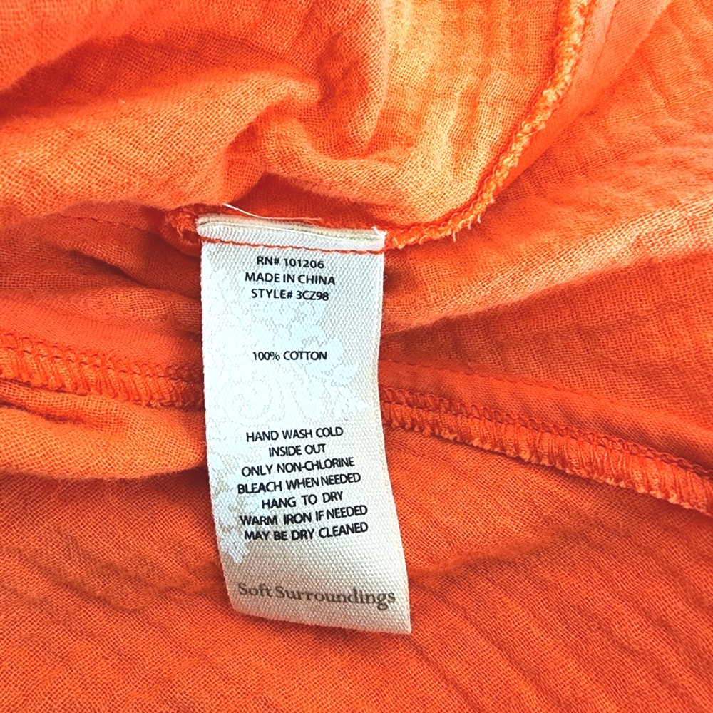 SOFT SURROUNDINGS Sea Breeze Gauze Cotton Front Tie Tunic Top Orange - Picture 6 of 10